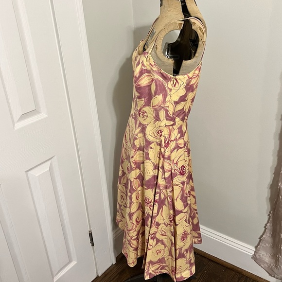 VINTAGE Y2K Liz Claiborne Yellow Purple Floral Silk Cotton Blend A-Line Dress - Picture 5 of 11